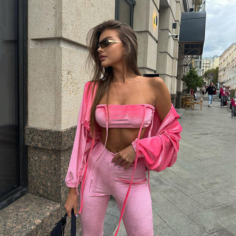 LADIES 3 PIECE PANTS SET PINK (SIZE S - L)