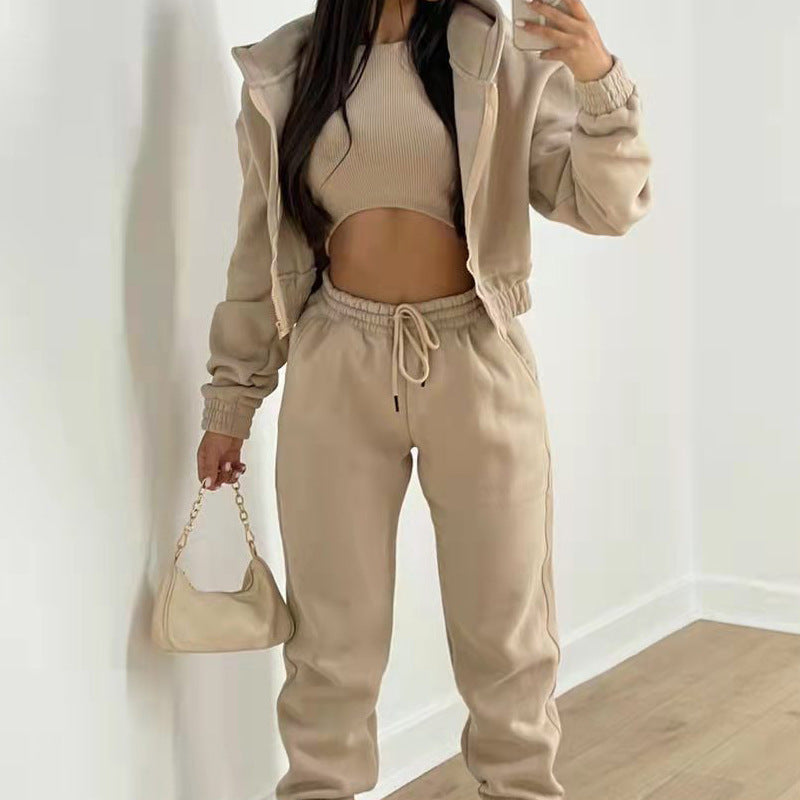 LADIES 3 PIECE CASUAL WEAR SET KHAKI BEIGE / ORANGE / PINK / BLACK / GRAY (SIZE S - 3XL)
