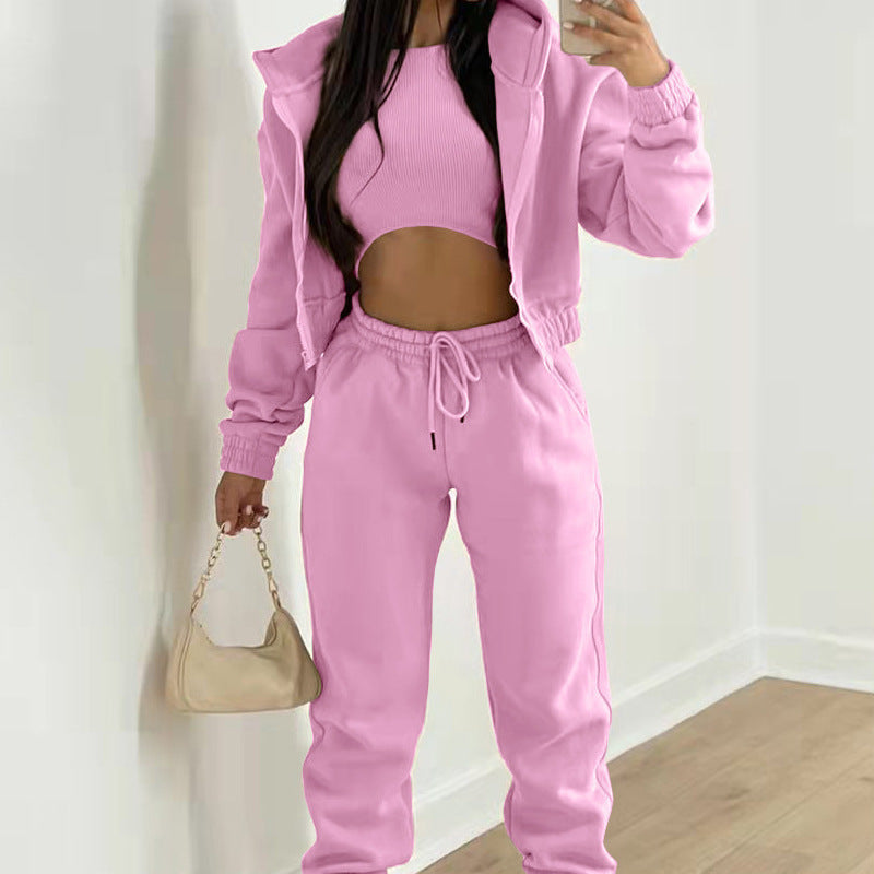 LADIES 3 PIECE CASUAL WEAR SET KHAKI BEIGE / ORANGE / PINK / BLACK / GRAY (SIZE S - 3XL)