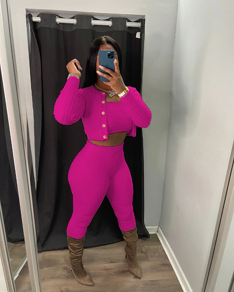 LADIES 3 PIECE PANTS SET 7 COLOURS (SIZE S - 2XL)