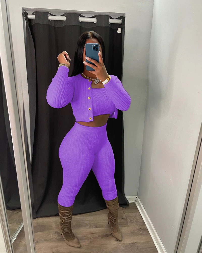 LADIES 3 PIECE PANTS SET 7 COLOURS (SIZE S - 2XL)