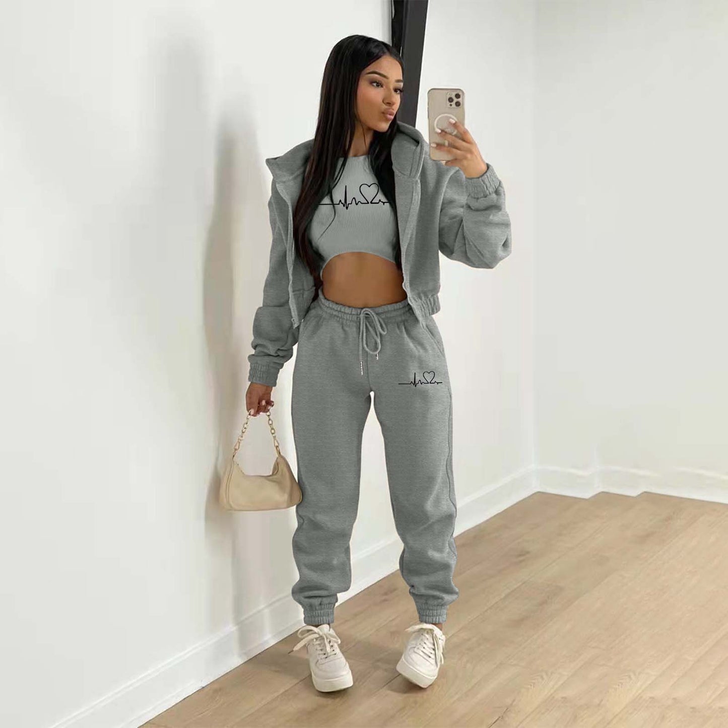 LADIES 3 PIECE HOODY & PANTS SET 10 COLOURS (SIZE S - 2XL)