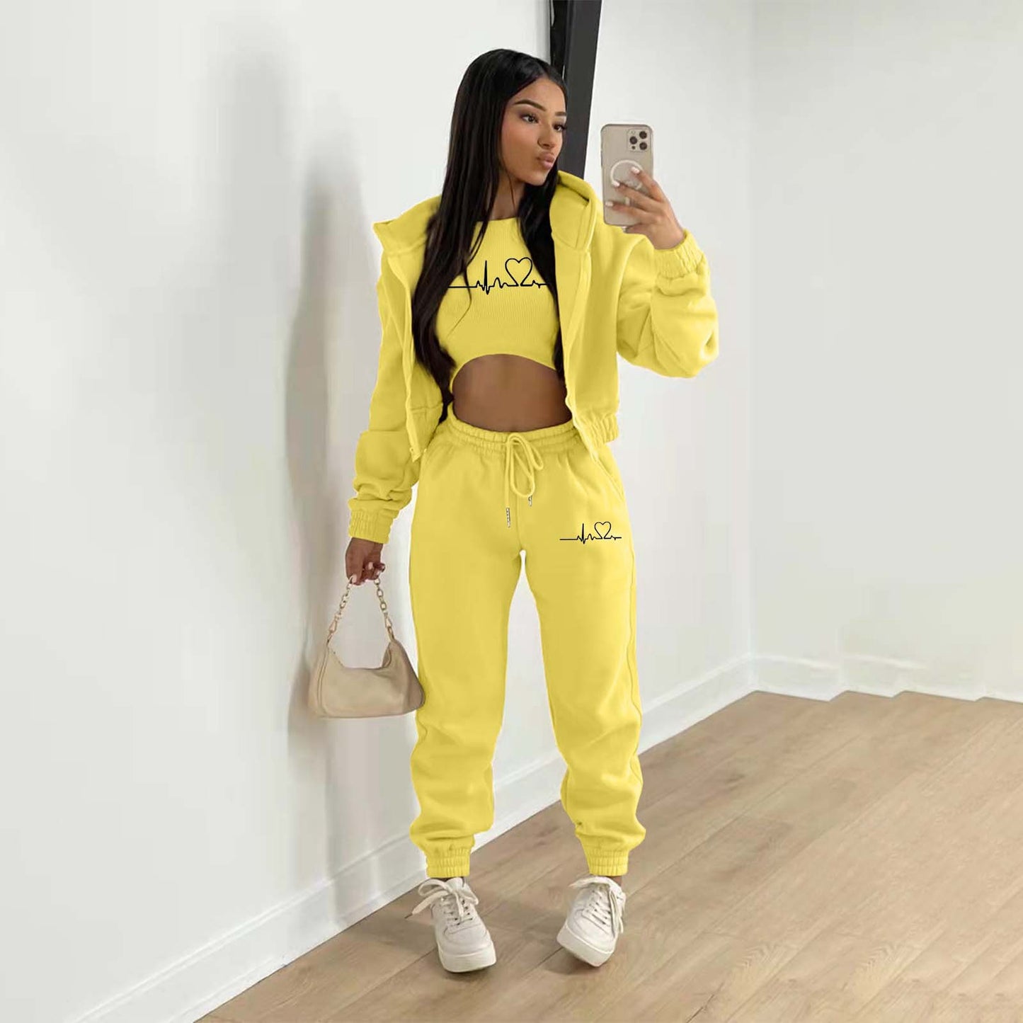 LADIES 3 PIECE HOODY & PANTS SET 10 COLOURS (SIZE S - 2XL)