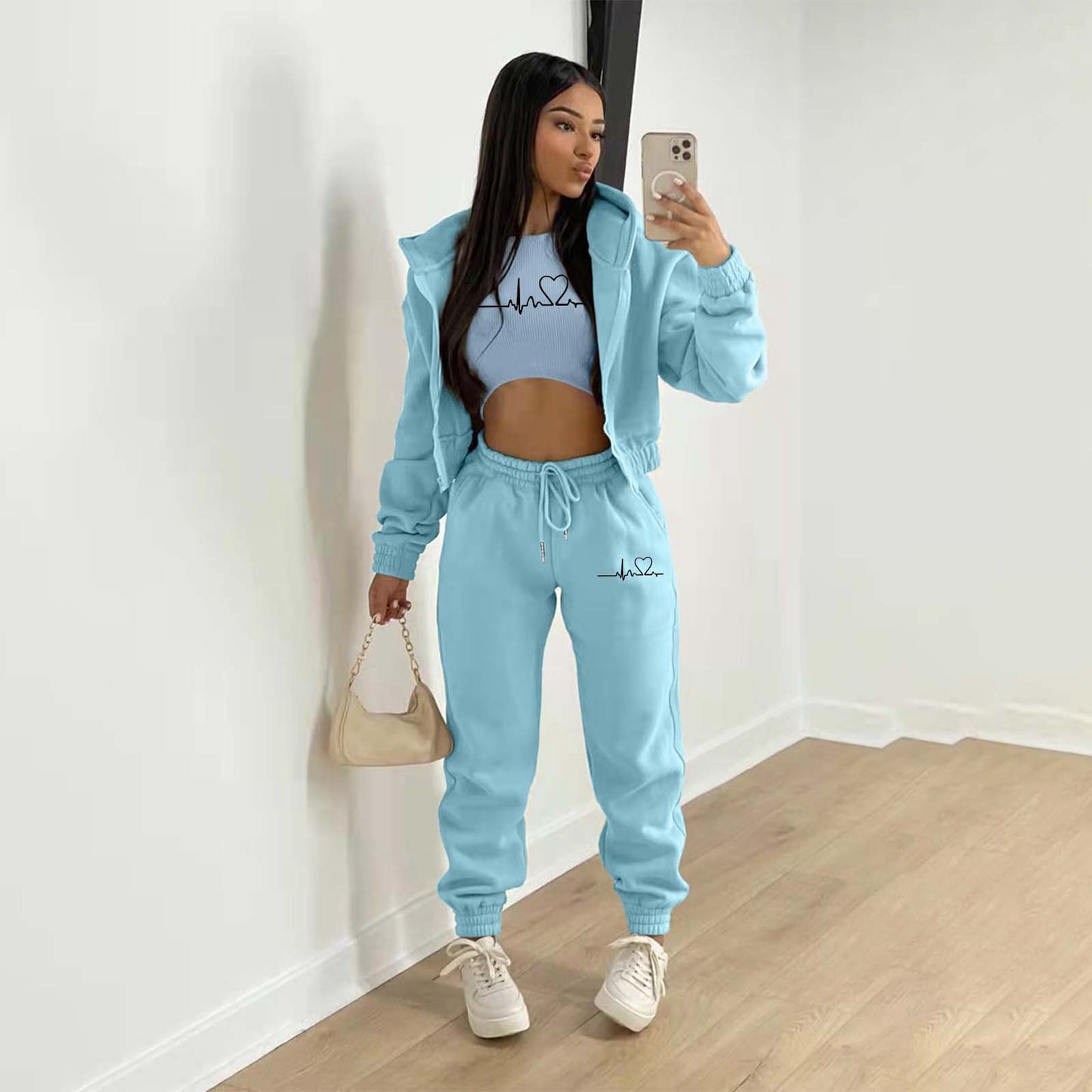 LADIES 3 PIECE HOODY & PANTS SET 10 COLOURS (SIZE S - 2XL)