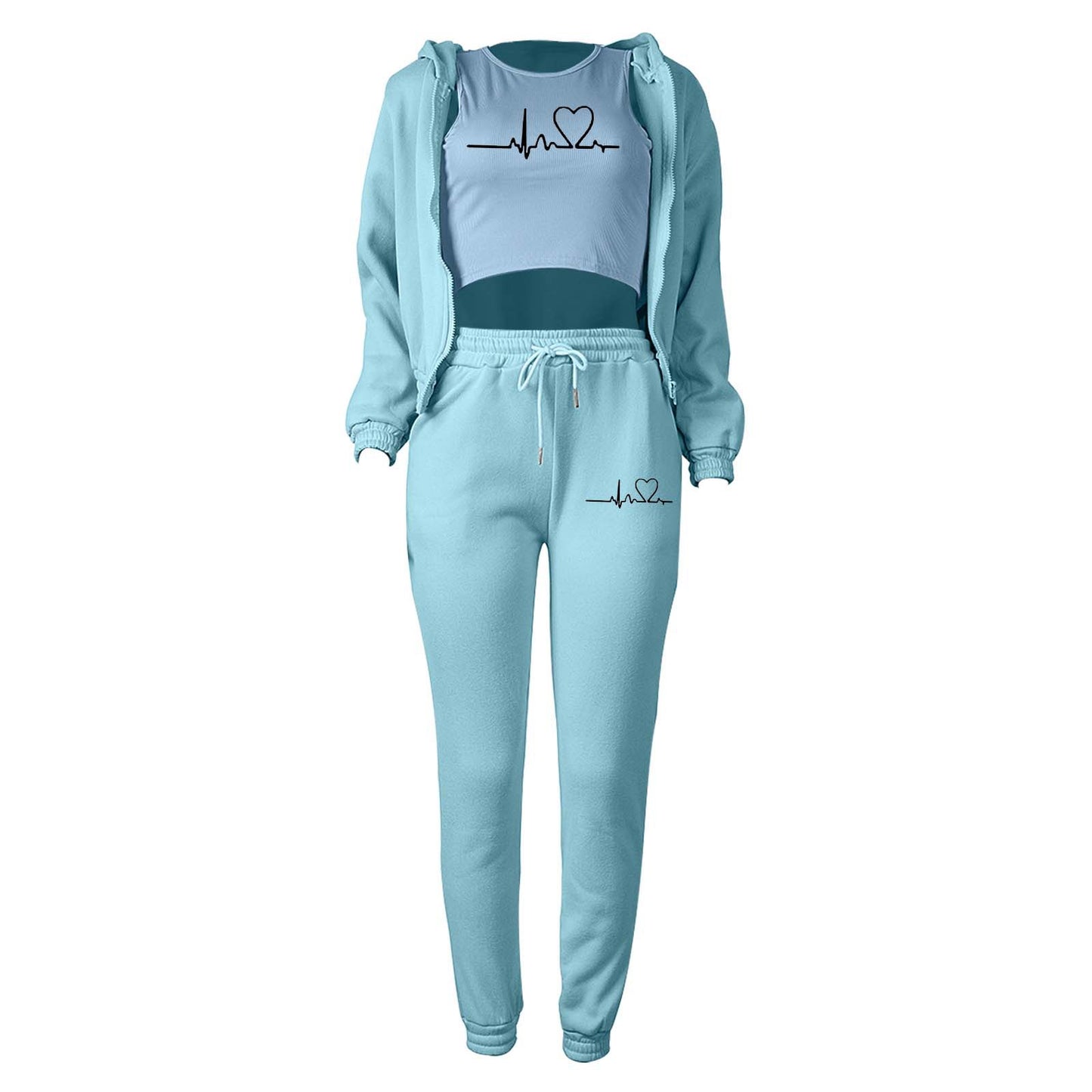 LADIES 3 PIECE HOODY & PANTS SET 10 COLOURS (SIZE S - 2XL)