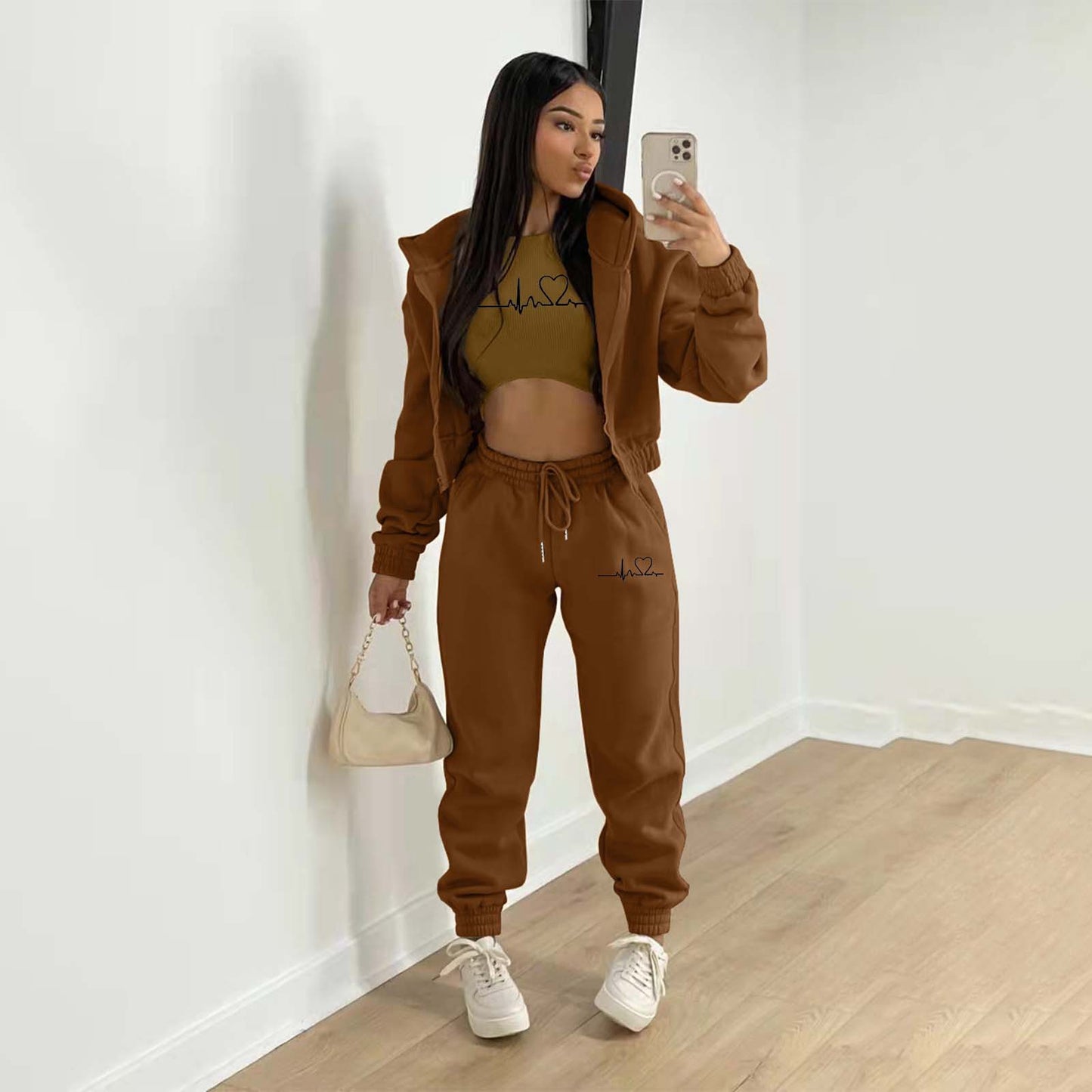 LADIES 3 PIECE HOODY & PANTS SET 10 COLOURS (SIZE S - 2XL)