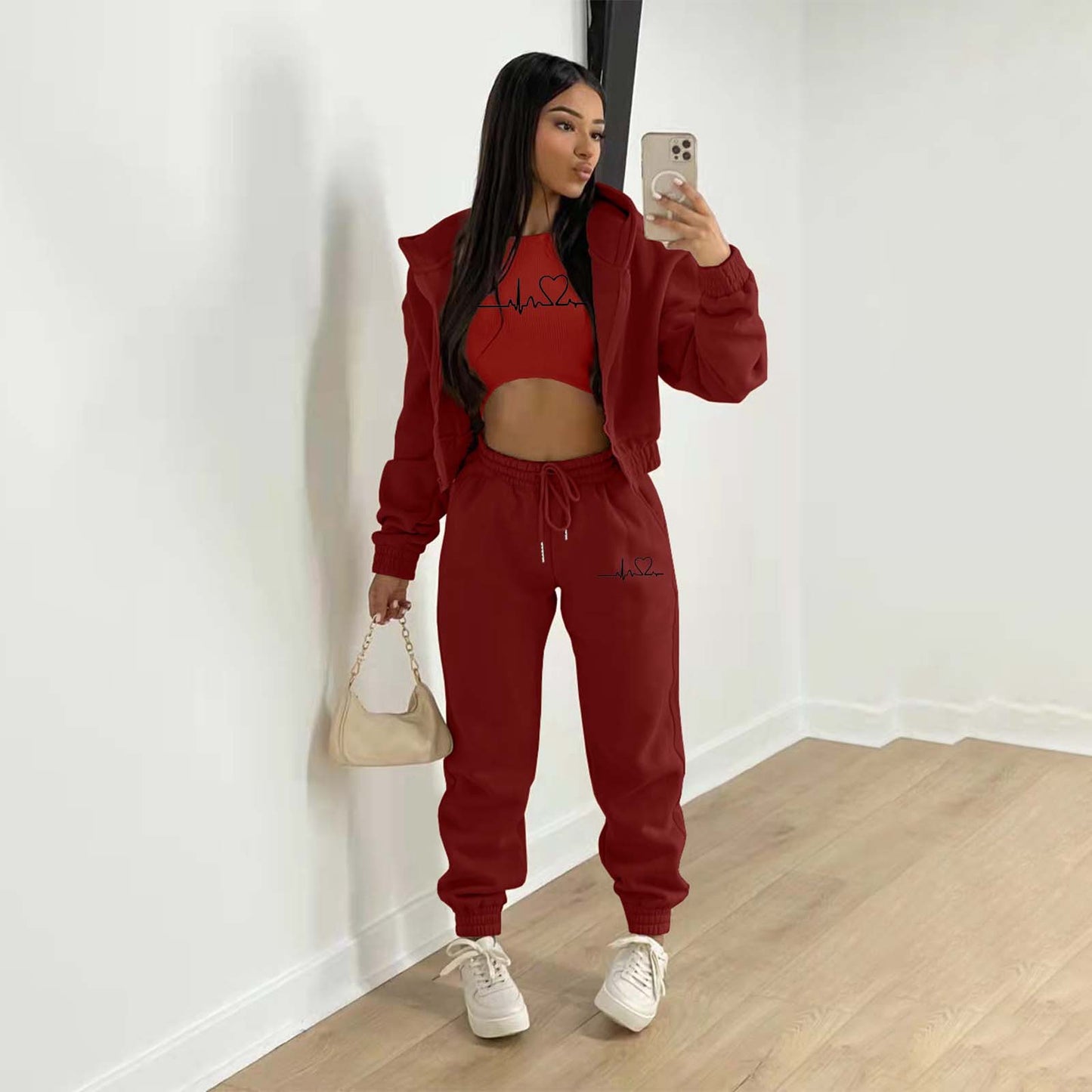 LADIES 3 PIECE HOODY & PANTS SET 10 COLOURS (SIZE S - 2XL)