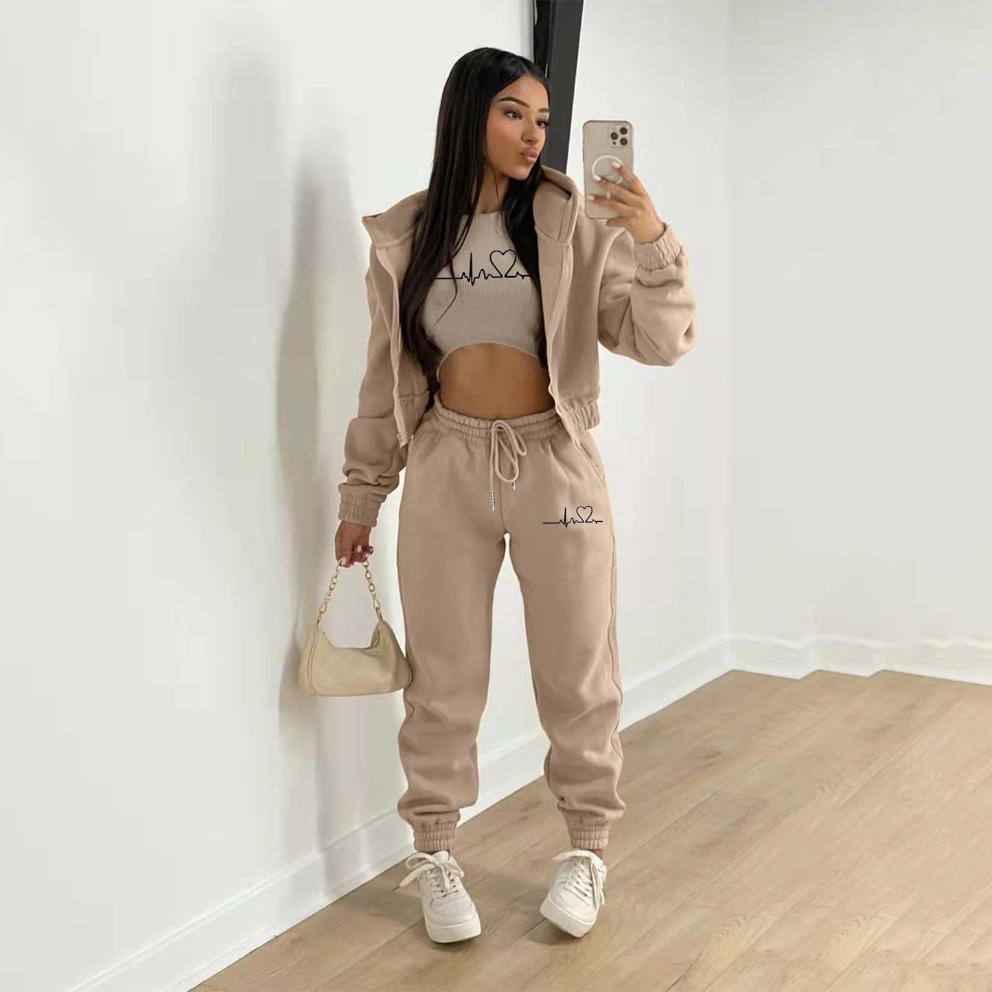 LADIES 3 PIECE HOODY & PANTS SET 10 COLOURS (SIZE S - 2XL)