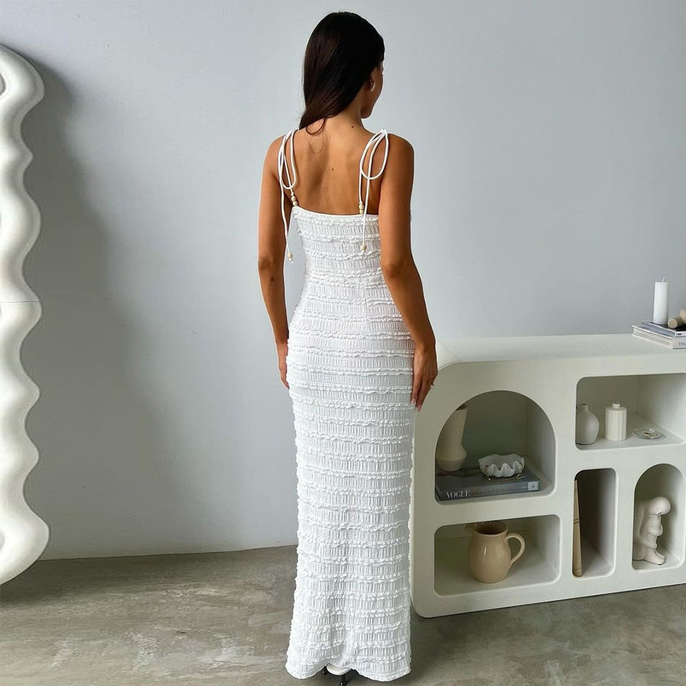 LADIES BACKLESS SUMMER DRESS WHITE (SIZE S - L)