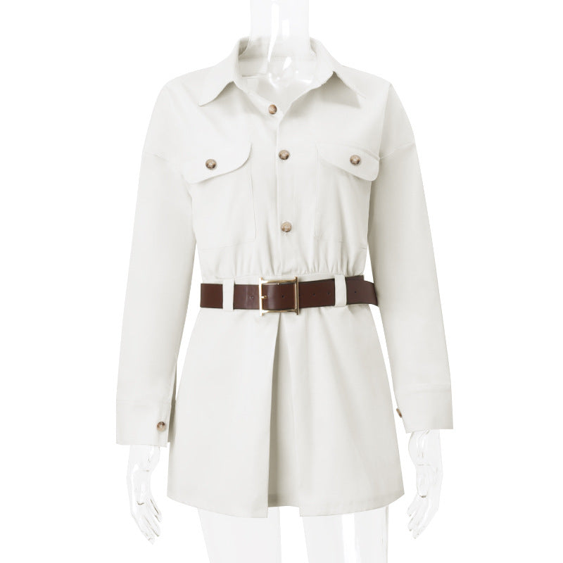 LADIES LONG SLEEVE SHIRT DRESS KHAKI BEIGE (SIZE S - L)