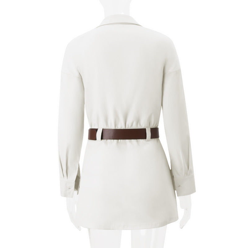 LADIES LONG SLEEVE SHIRT DRESS KHAKI BEIGE (SIZE S - L)