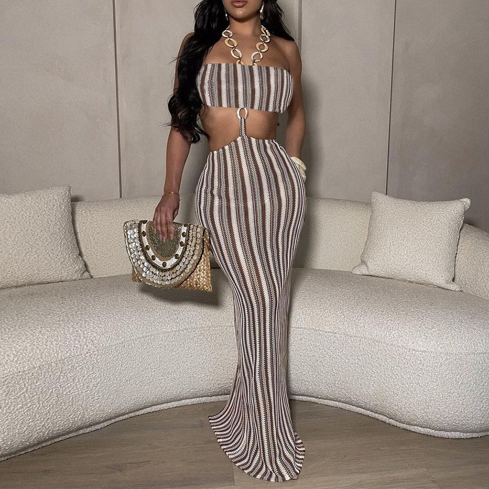 LADIES TWO PIECE SKIRT SET BROWN (SIZE S - L)