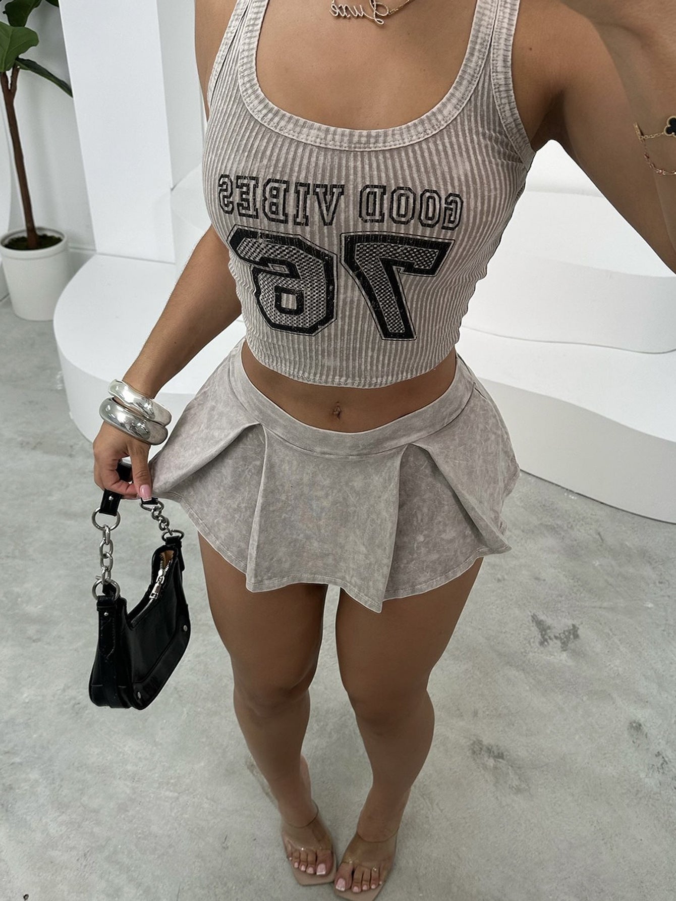 LADIES TWO PIECE SKIRT SET KHAKI (SIZE S - L)