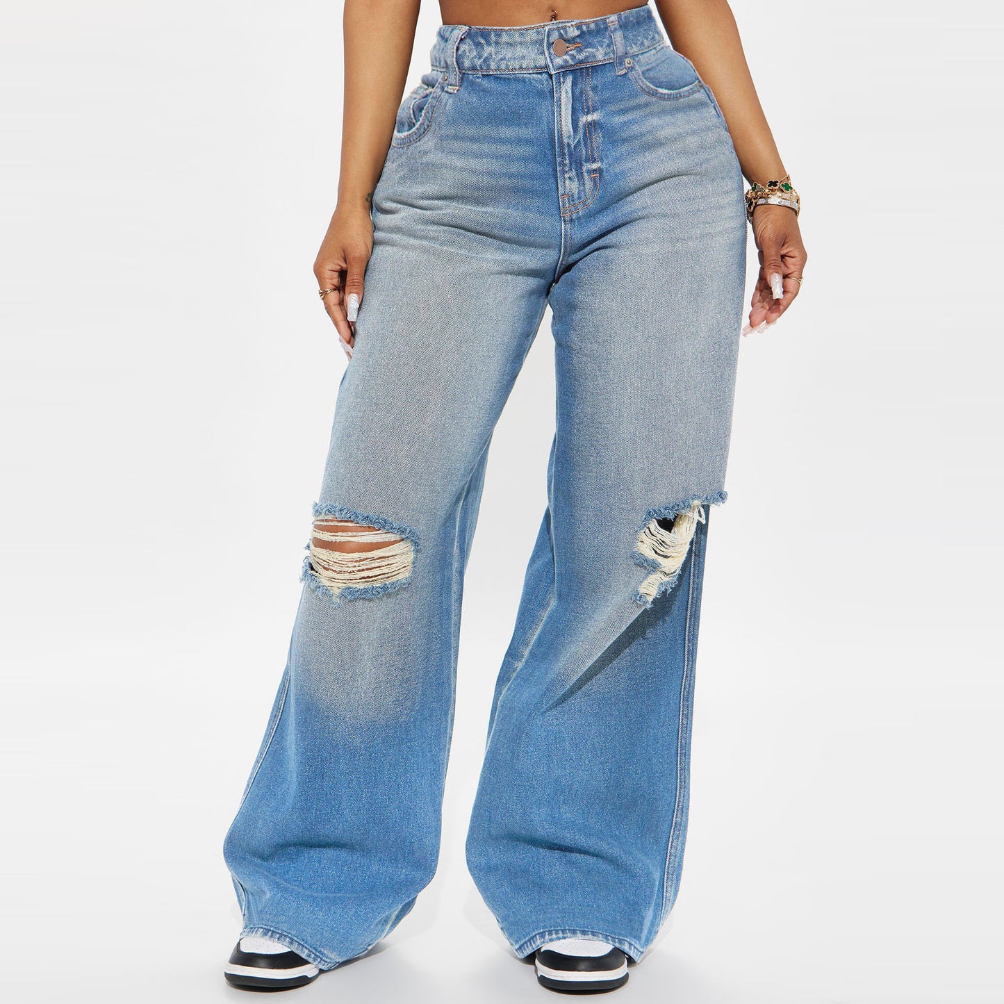 LADIES WIDE LEG JEANS LIGHT BLUE / BLACK / DARK BLUE (SIZE S - 3XL)