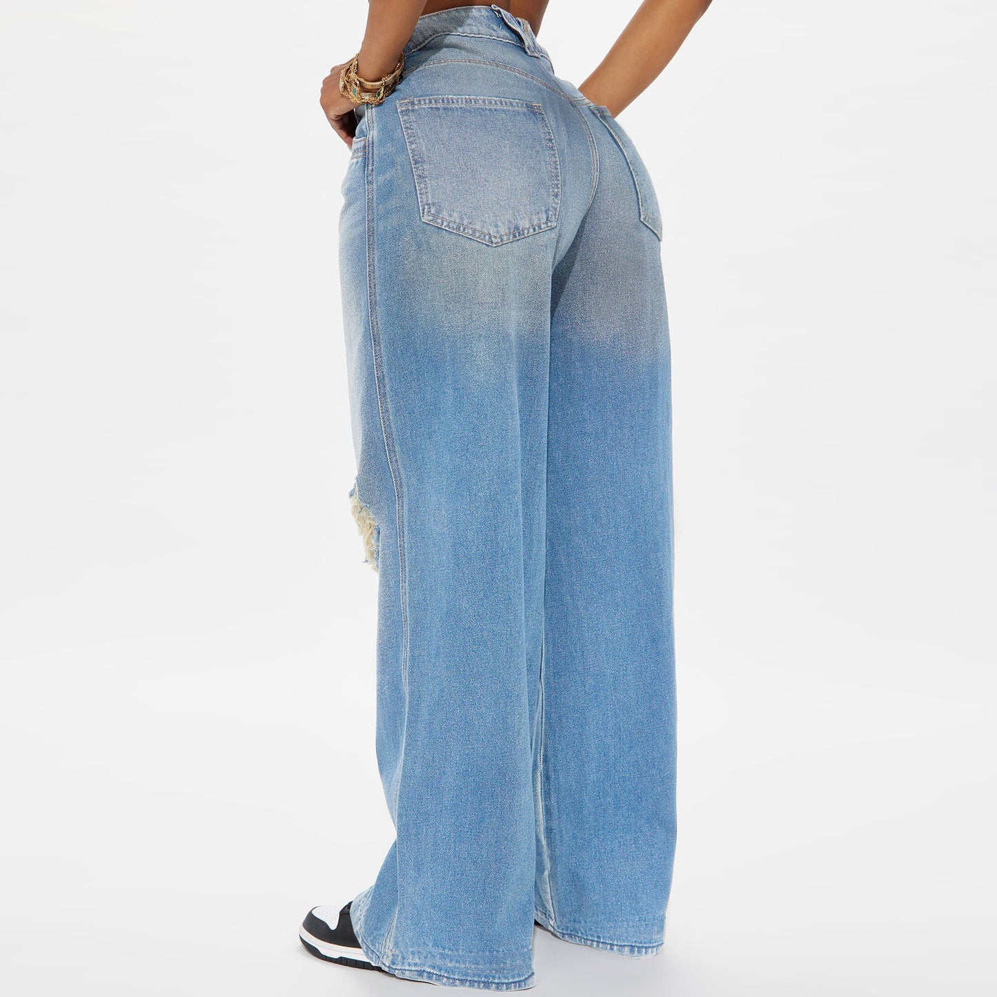 LADIES WIDE LEG JEANS LIGHT BLUE / BLACK / DARK BLUE (SIZE S - 3XL)