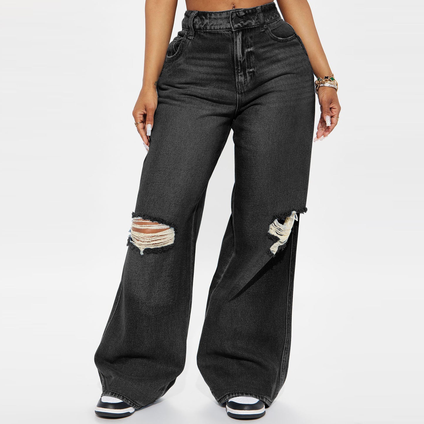 LADIES WIDE LEG JEANS LIGHT BLUE / BLACK / DARK BLUE (SIZE S - 3XL)