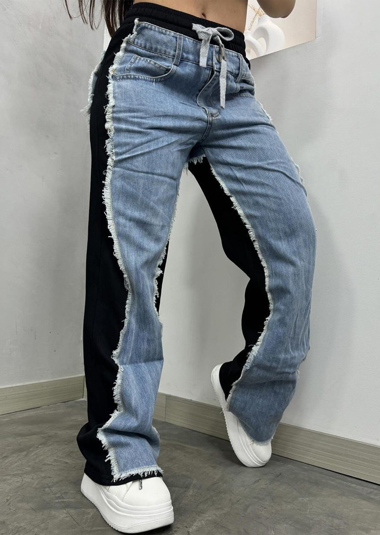 LADIES DENIM PANTS WHITE / BLACK / RED (SIZE S - 2XL)