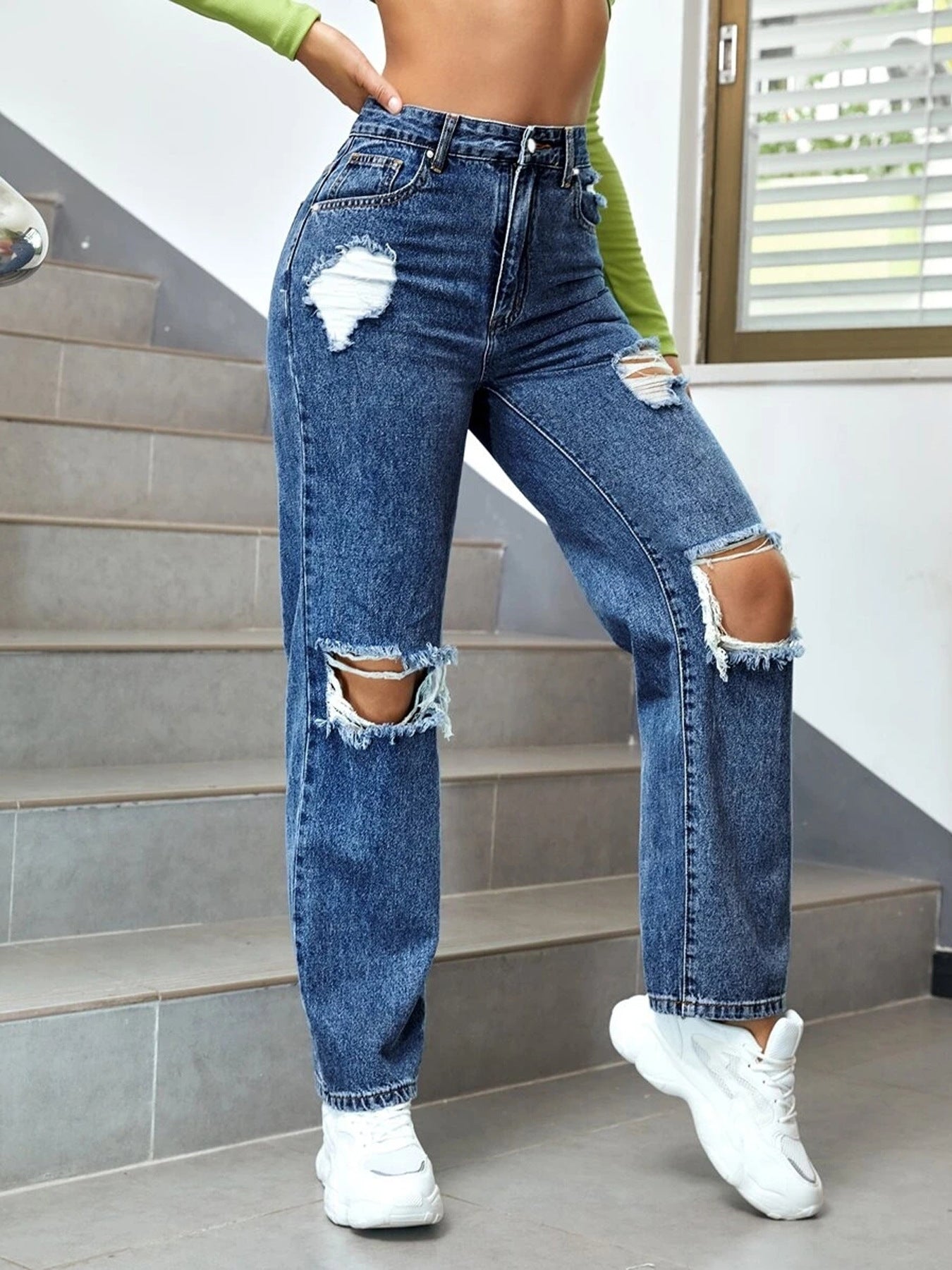 LADIES WIDE LEG JEANS BLUE DENIM (SIZE S - 2XL)