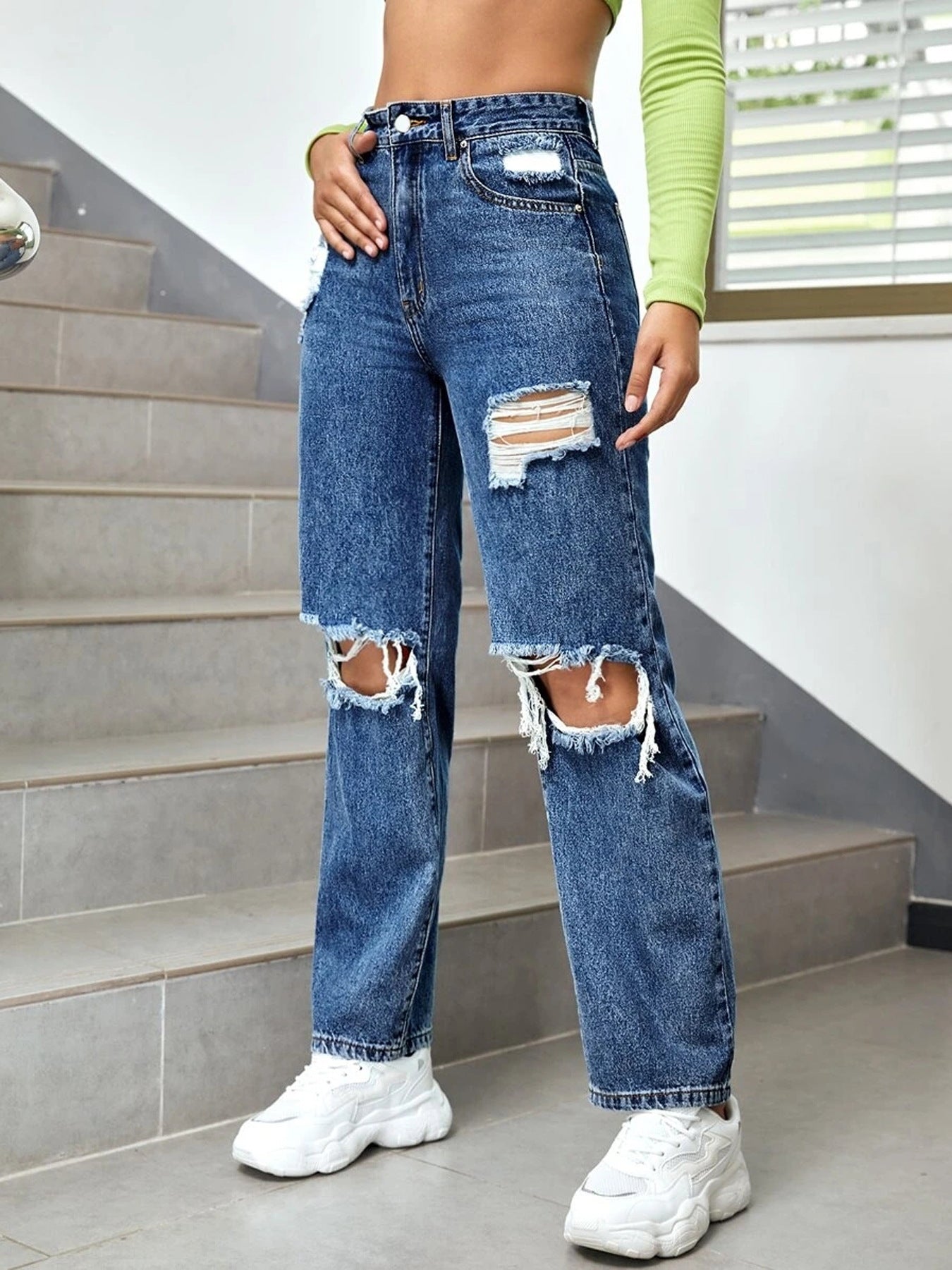 LADIES WIDE LEG JEANS BLUE DENIM (SIZE S - 2XL)
