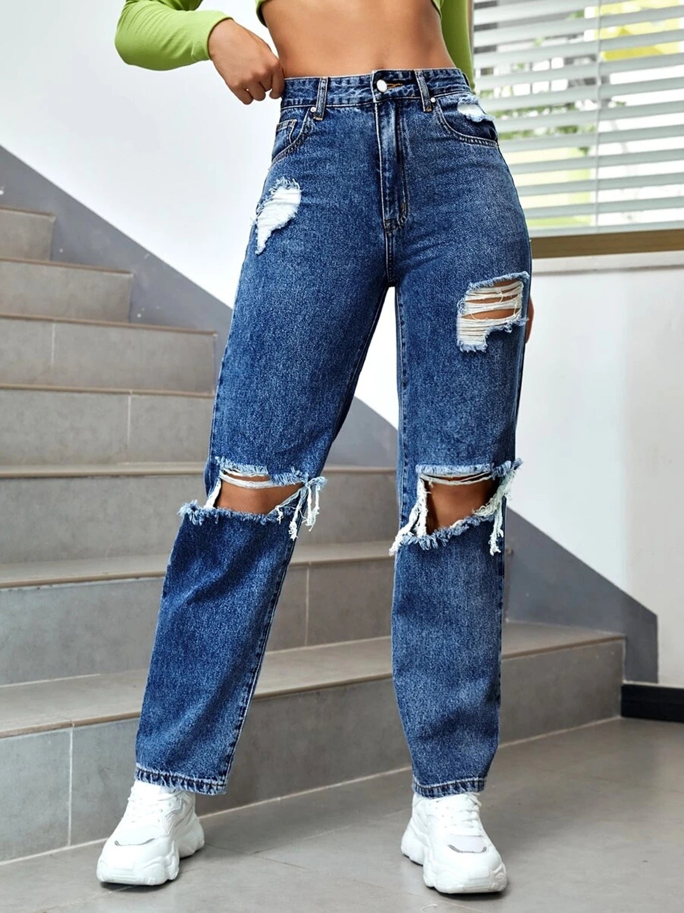 LADIES WIDE LEG JEANS BLUE DENIM (SIZE S - 2XL)