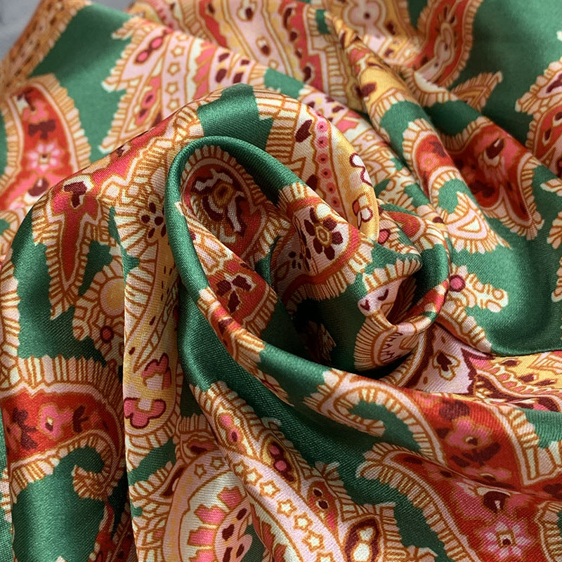 LADIES LONG SLEEVE PRINTED BLOUSE TOP GREEN MULTICOLOUR (SIZE S - XL)