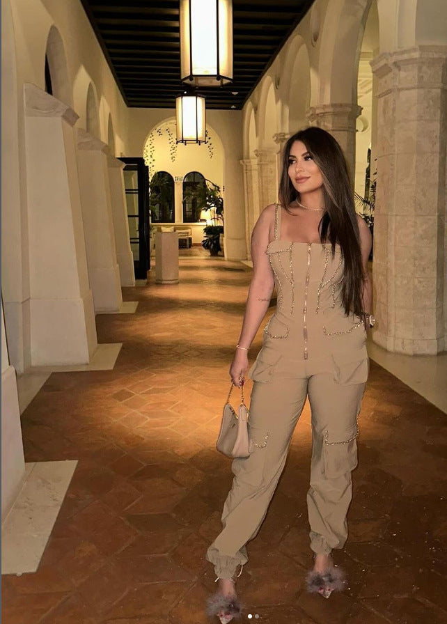 LADIES ONE PIECE JUMPSUIT KHAKI / LIGHT KHAKI (SIZE S - 4XL)