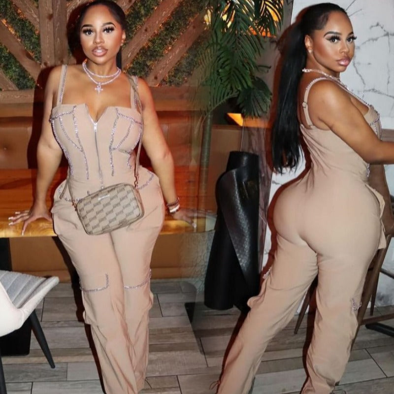 LADIES ONE PIECE JUMPSUIT KHAKI / LIGHT KHAKI (SIZE S - 4XL)