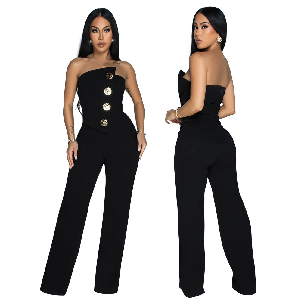 LADIES ONE PIECE JUMPSUIT BLACK / BLUE (SIZE S - 2XL)