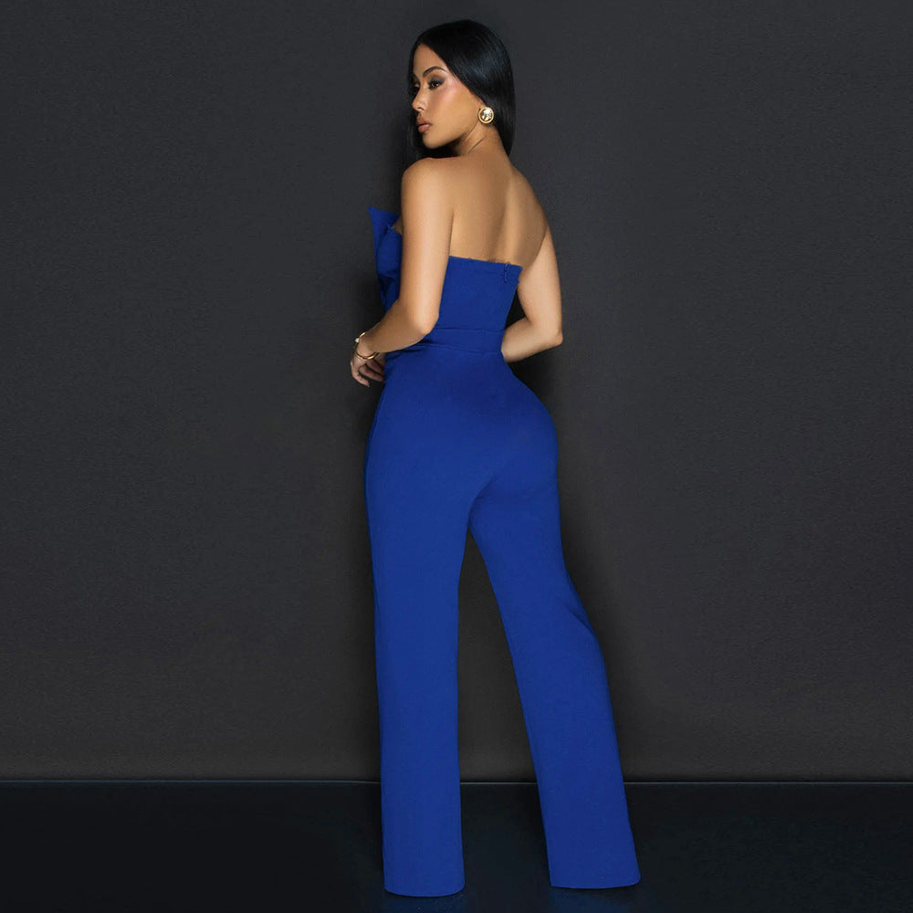 LADIES ONE PIECE JUMPSUIT BLACK / BLUE (SIZE S - 2XL)
