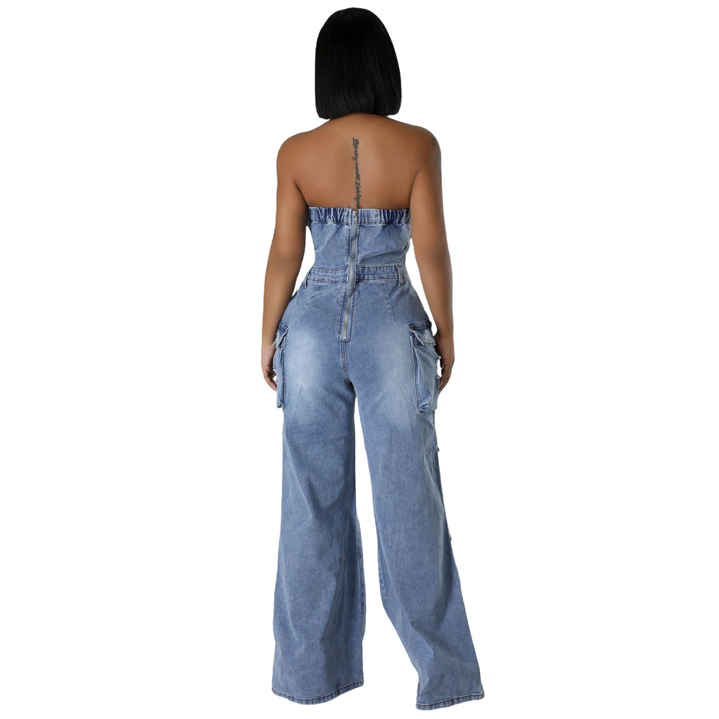 LADIES ONE PIECE DENIM JUMPSUIT LIGHT BLUE DENIM (SIZE S - 2XL)