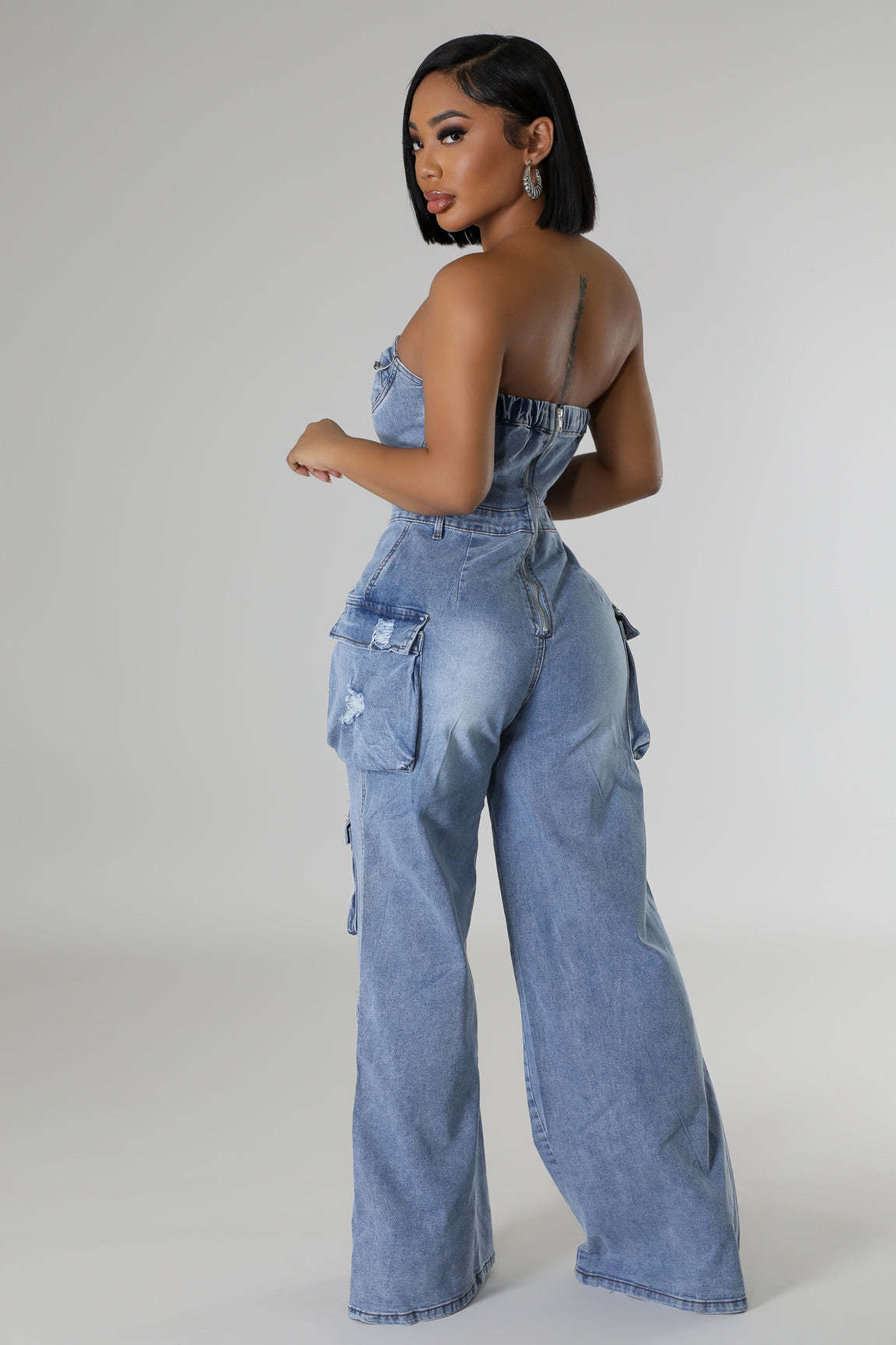 LADIES ONE PIECE DENIM JUMPSUIT LIGHT BLUE DENIM (SIZE S - 2XL)