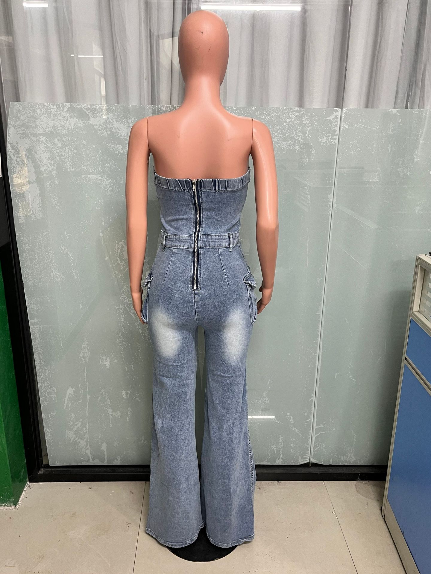 LADIES ONE PIECE DENIM JUMPSUIT LIGHT BLUE DENIM (SIZE S - 2XL)