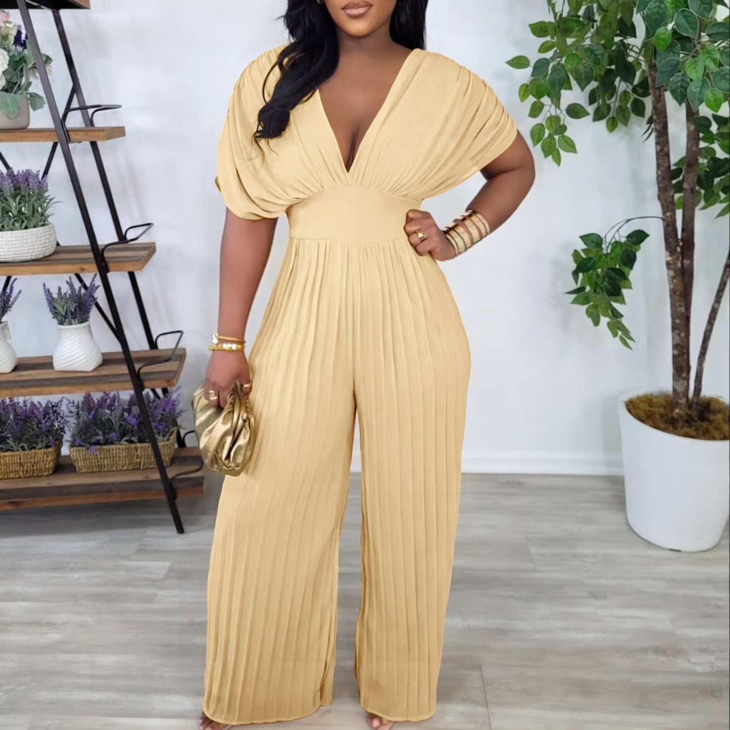 LADIES ONE PIECE JUMPSUIT MUSTARD YELLOW / PINK / KHAKI BEIGE (SIZE S - 3XL)