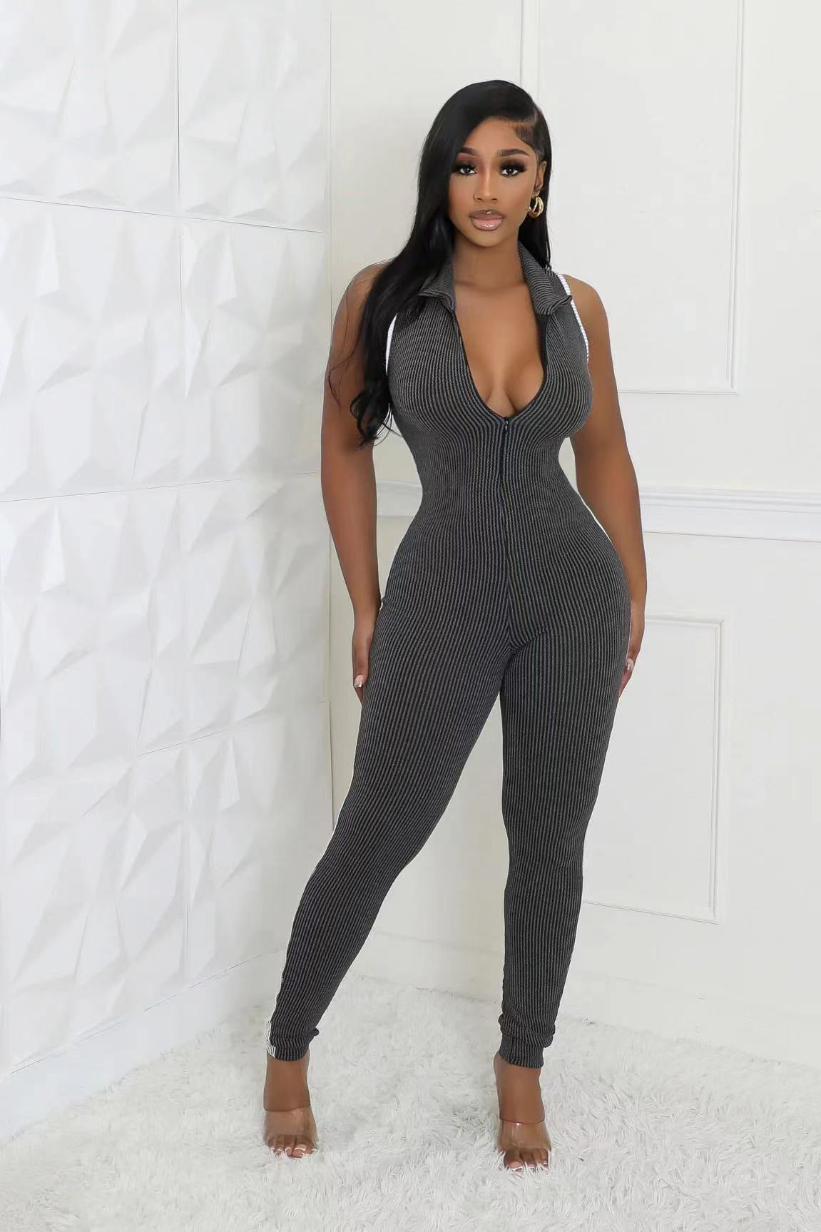 LADIES ONE PIECE JUMPSUIT & ZIPPER ORANGE / GRAY (SIZE S - XL)