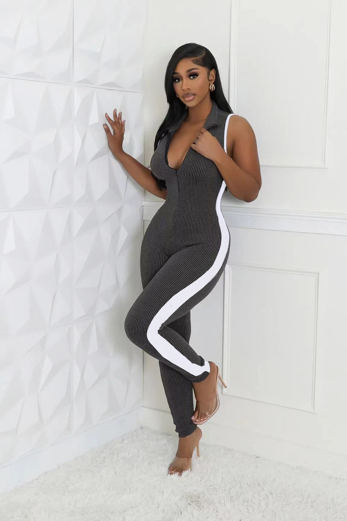 LADIES ONE PIECE JUMPSUIT & ZIPPER ORANGE / GRAY (SIZE S - XL)