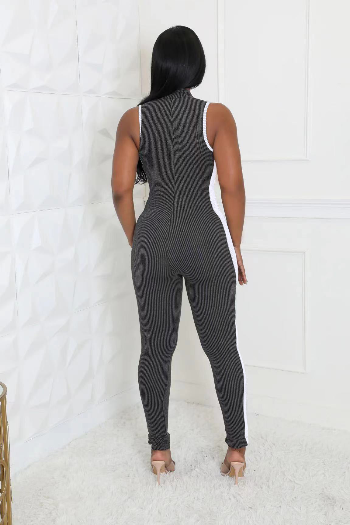 LADIES ONE PIECE JUMPSUIT & ZIPPER ORANGE / GRAY (SIZE S - XL)