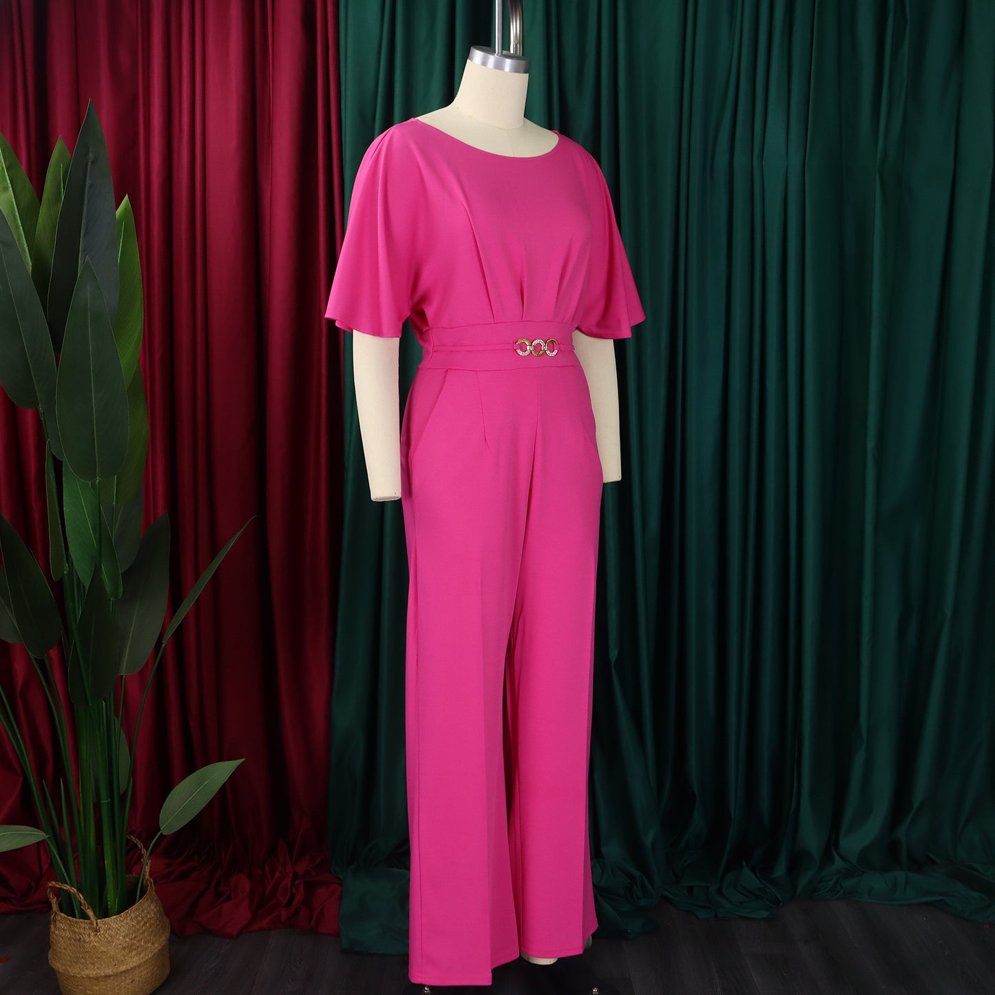 LADIES ONE PIECE WIDE LEG JUMPSUIT PINK / BLUE / GREEN / BLACK / RED (SIZE S - 3XL)