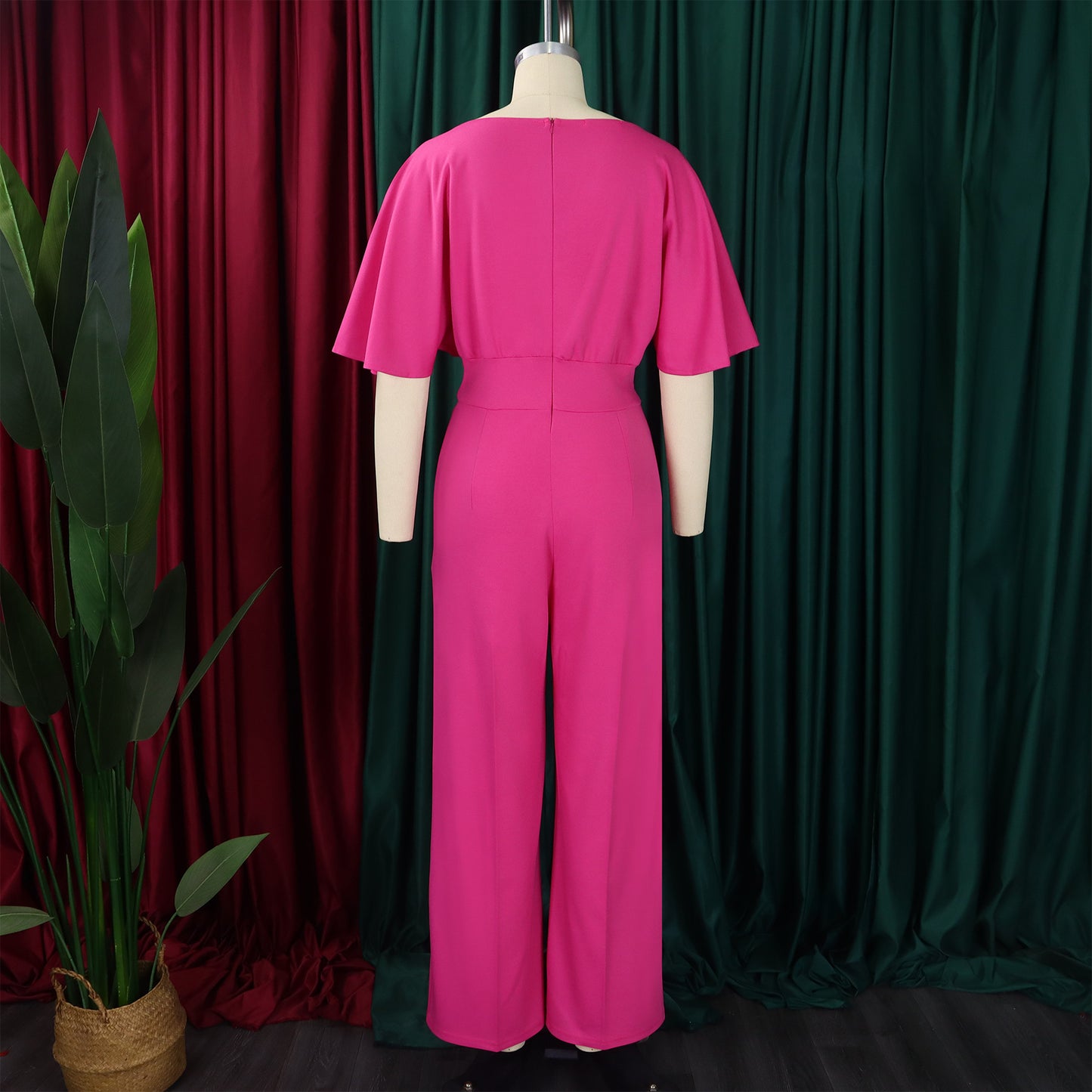 LADIES ONE PIECE WIDE LEG JUMPSUIT PINK / BLUE / GREEN / BLACK / RED (SIZE S - 3XL)