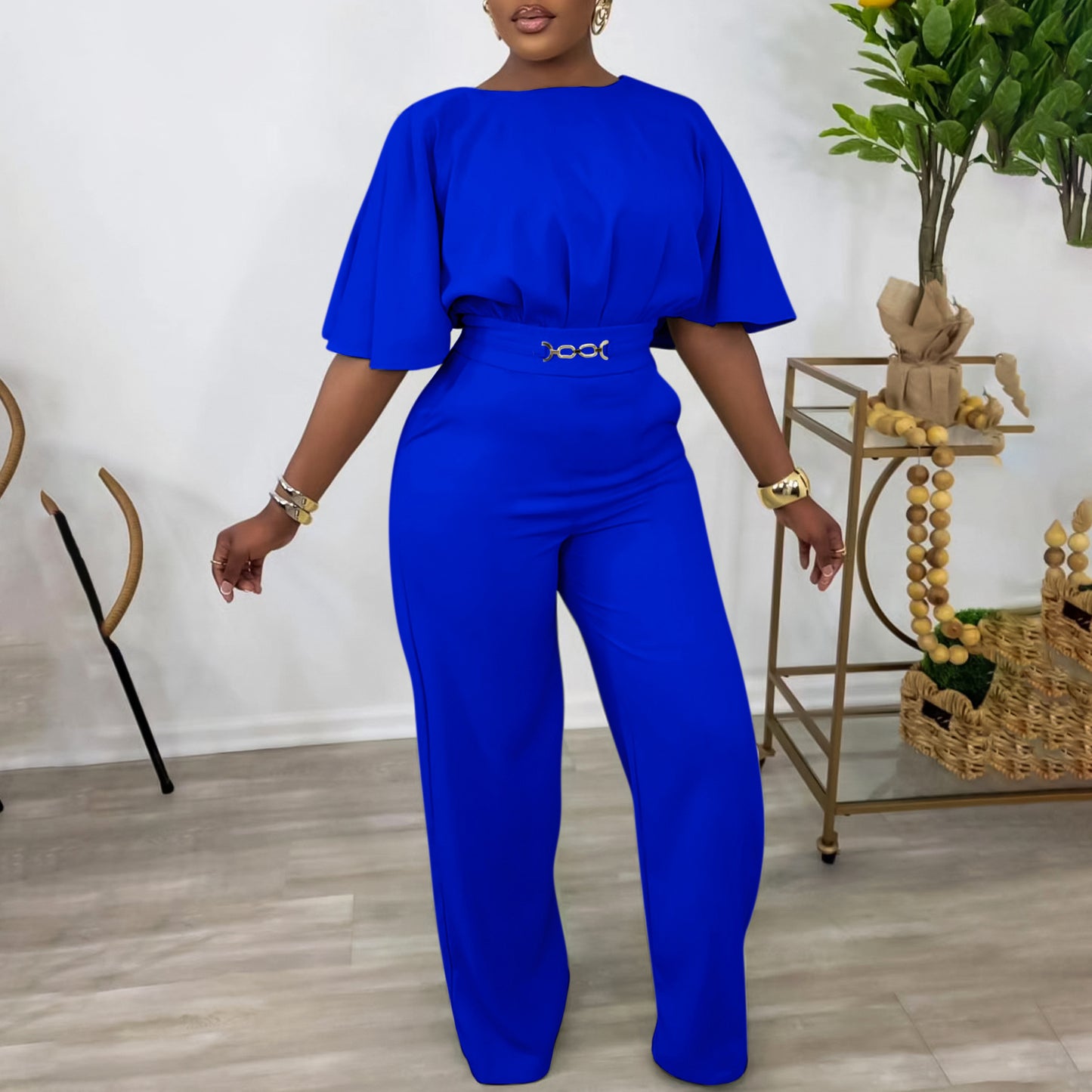 LADIES ONE PIECE WIDE LEG JUMPSUIT PINK / BLUE / GREEN / BLACK / RED (SIZE S - 3XL)