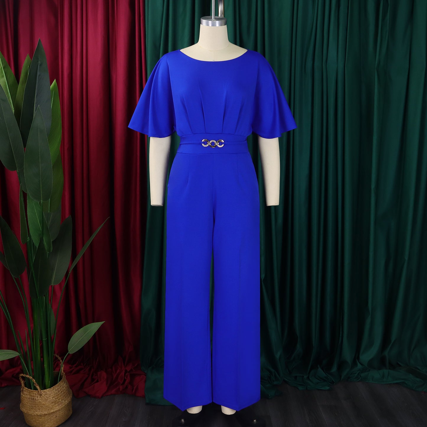 LADIES ONE PIECE WIDE LEG JUMPSUIT PINK / BLUE / GREEN / BLACK / RED (SIZE S - 3XL)