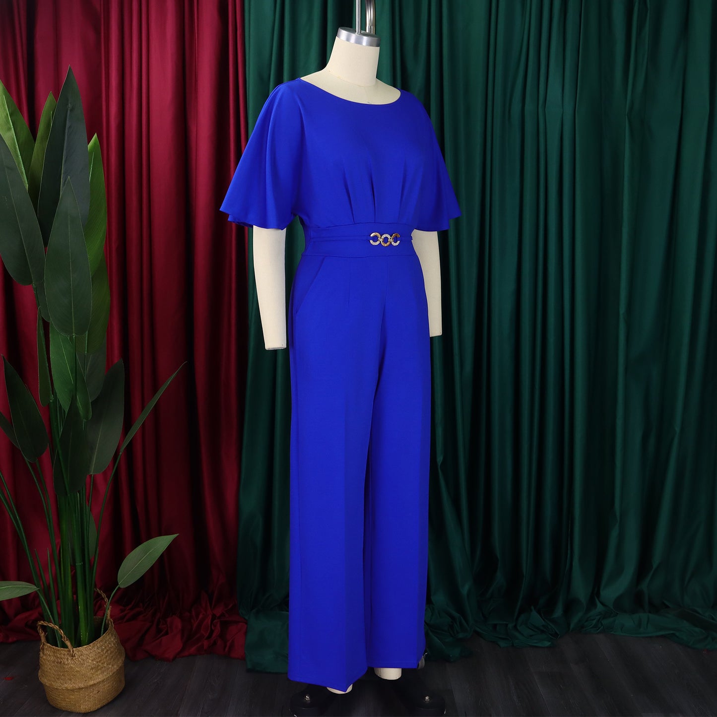 LADIES ONE PIECE WIDE LEG JUMPSUIT PINK / BLUE / GREEN / BLACK / RED (SIZE S - 3XL)