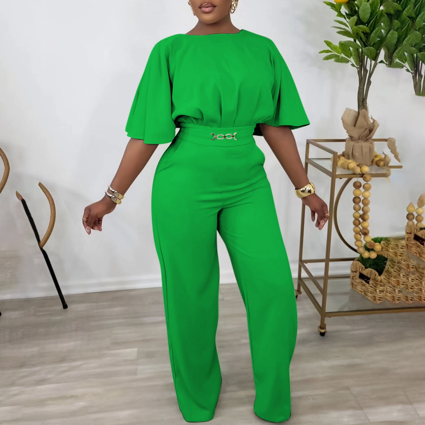 LADIES ONE PIECE WIDE LEG JUMPSUIT PINK / BLUE / GREEN / BLACK / RED (SIZE S - 3XL)