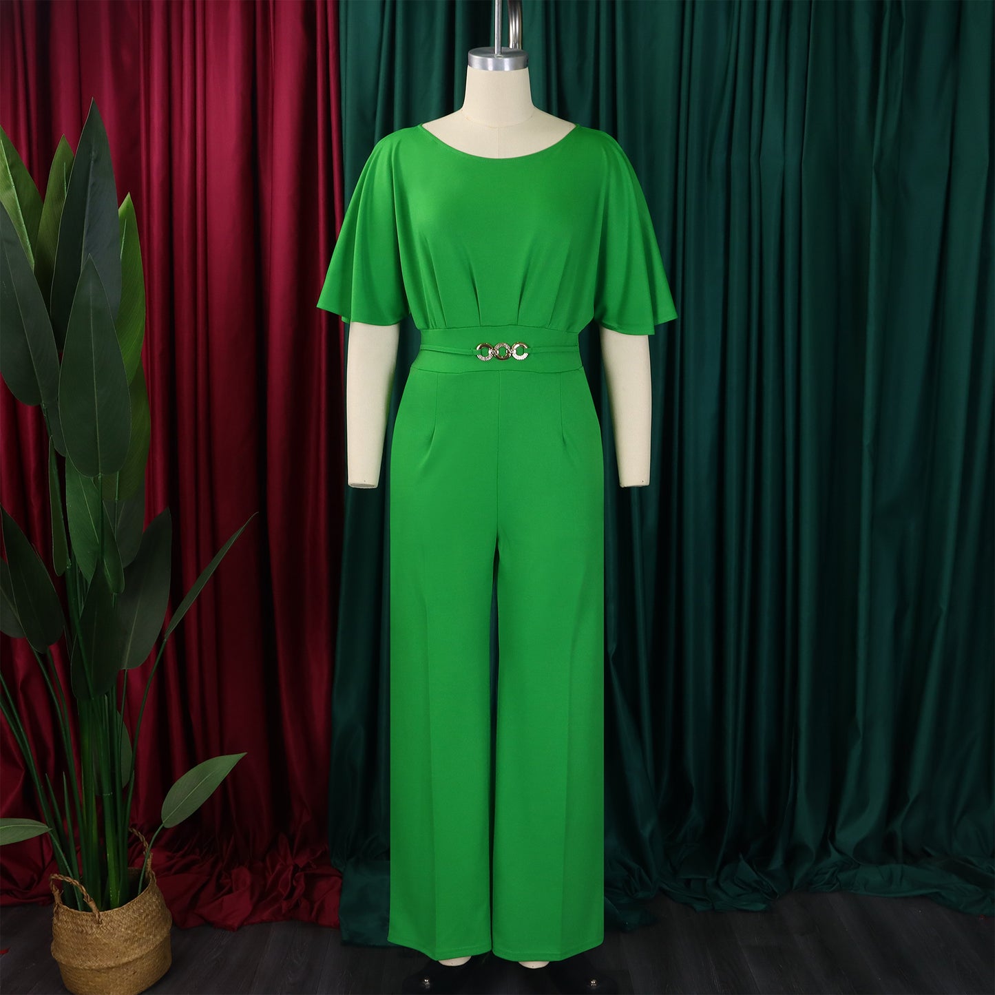 LADIES ONE PIECE WIDE LEG JUMPSUIT PINK / BLUE / GREEN / BLACK / RED (SIZE S - 3XL)