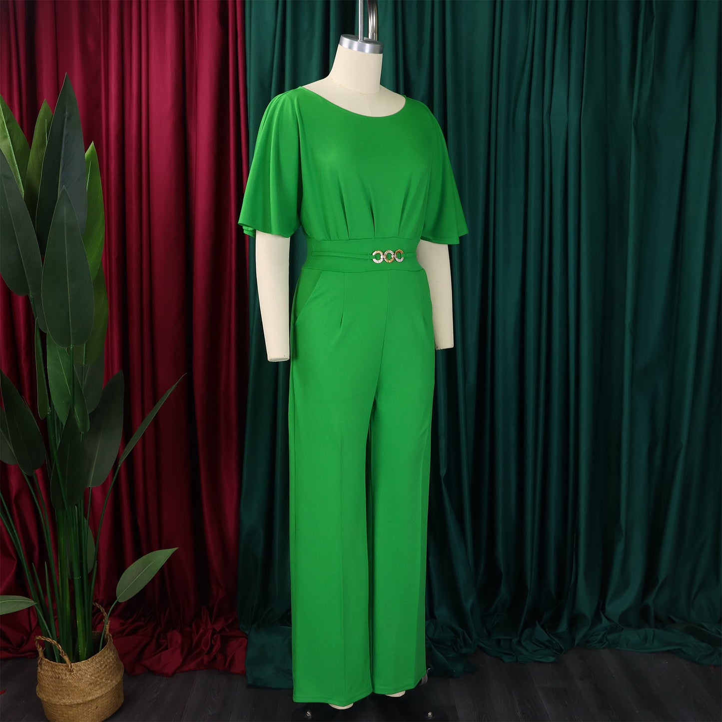 LADIES ONE PIECE WIDE LEG JUMPSUIT PINK / BLUE / GREEN / BLACK / RED (SIZE S - 3XL)