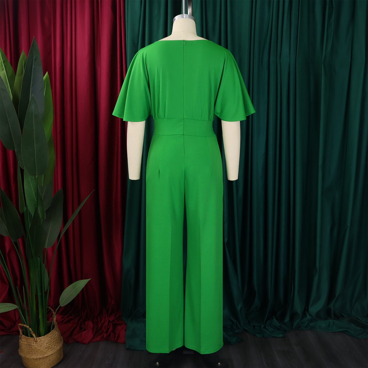 LADIES ONE PIECE WIDE LEG JUMPSUIT PINK / BLUE / GREEN / BLACK / RED (SIZE S - 3XL)