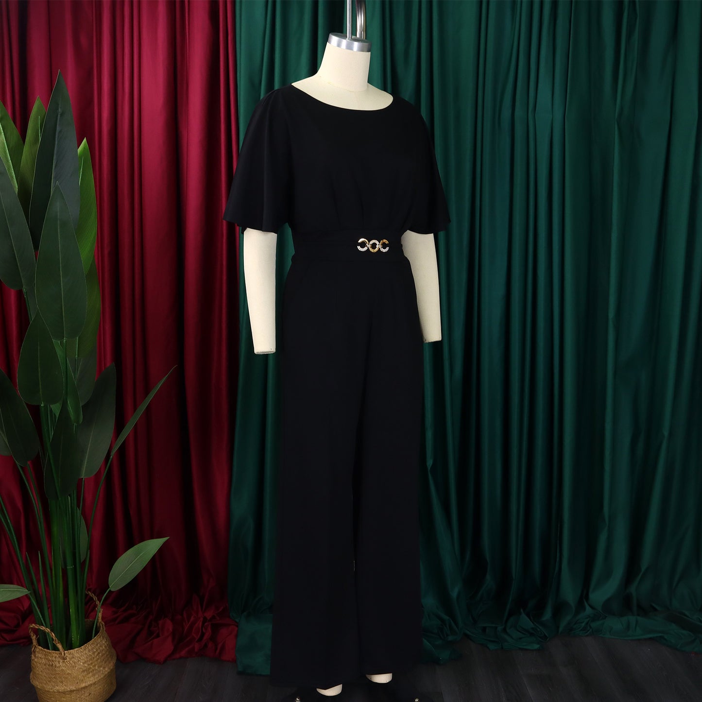 LADIES ONE PIECE WIDE LEG JUMPSUIT PINK / BLUE / GREEN / BLACK / RED (SIZE S - 3XL)