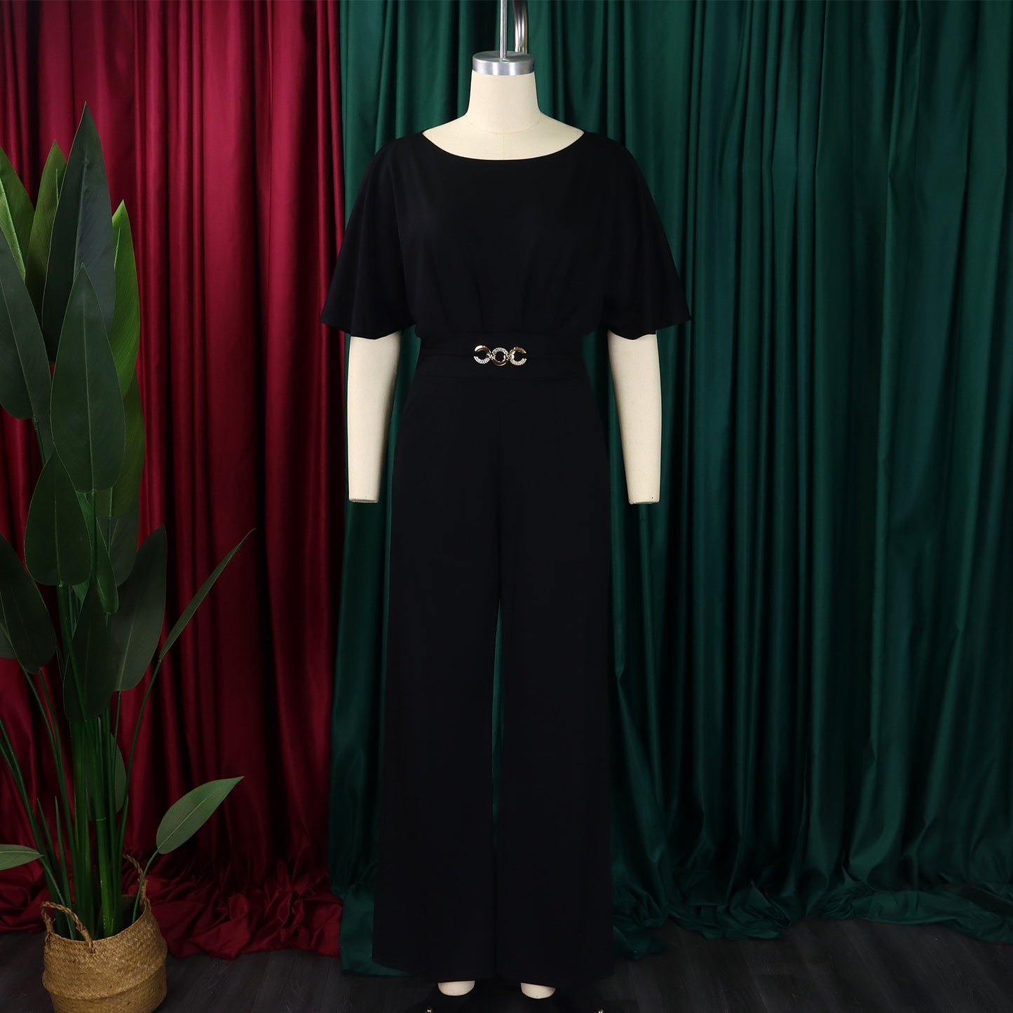 LADIES ONE PIECE WIDE LEG JUMPSUIT PINK / BLUE / GREEN / BLACK / RED (SIZE S - 3XL)