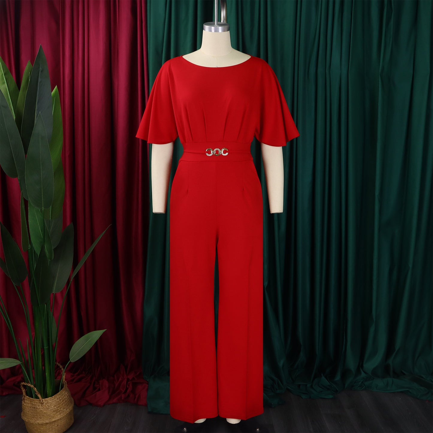 LADIES ONE PIECE WIDE LEG JUMPSUIT PINK / BLUE / GREEN / BLACK / RED (SIZE S - 3XL)