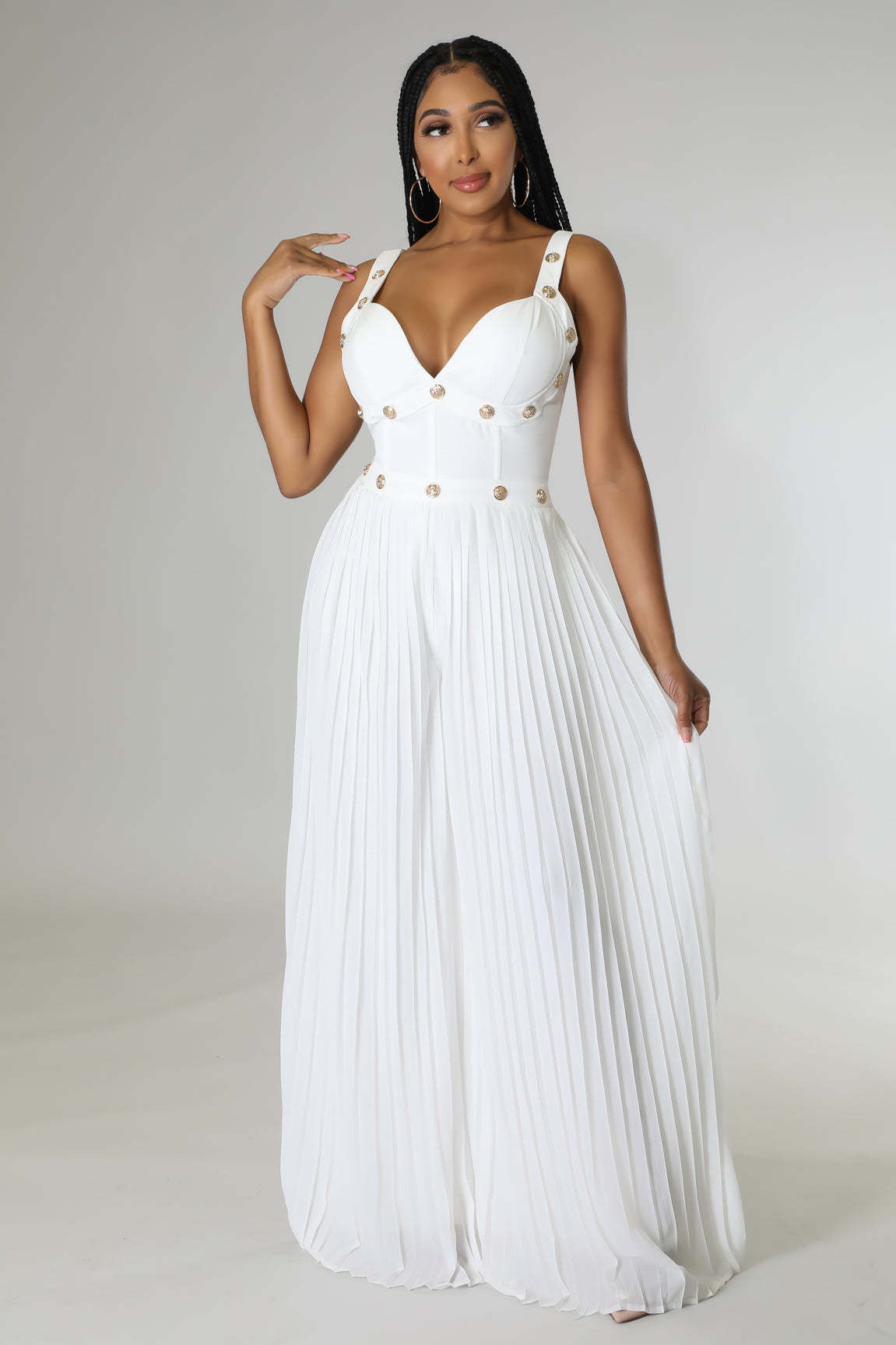 LADIES ONE PIECE SLEEVELESS JUMPSUIT WHITE (SIZE S - XL)