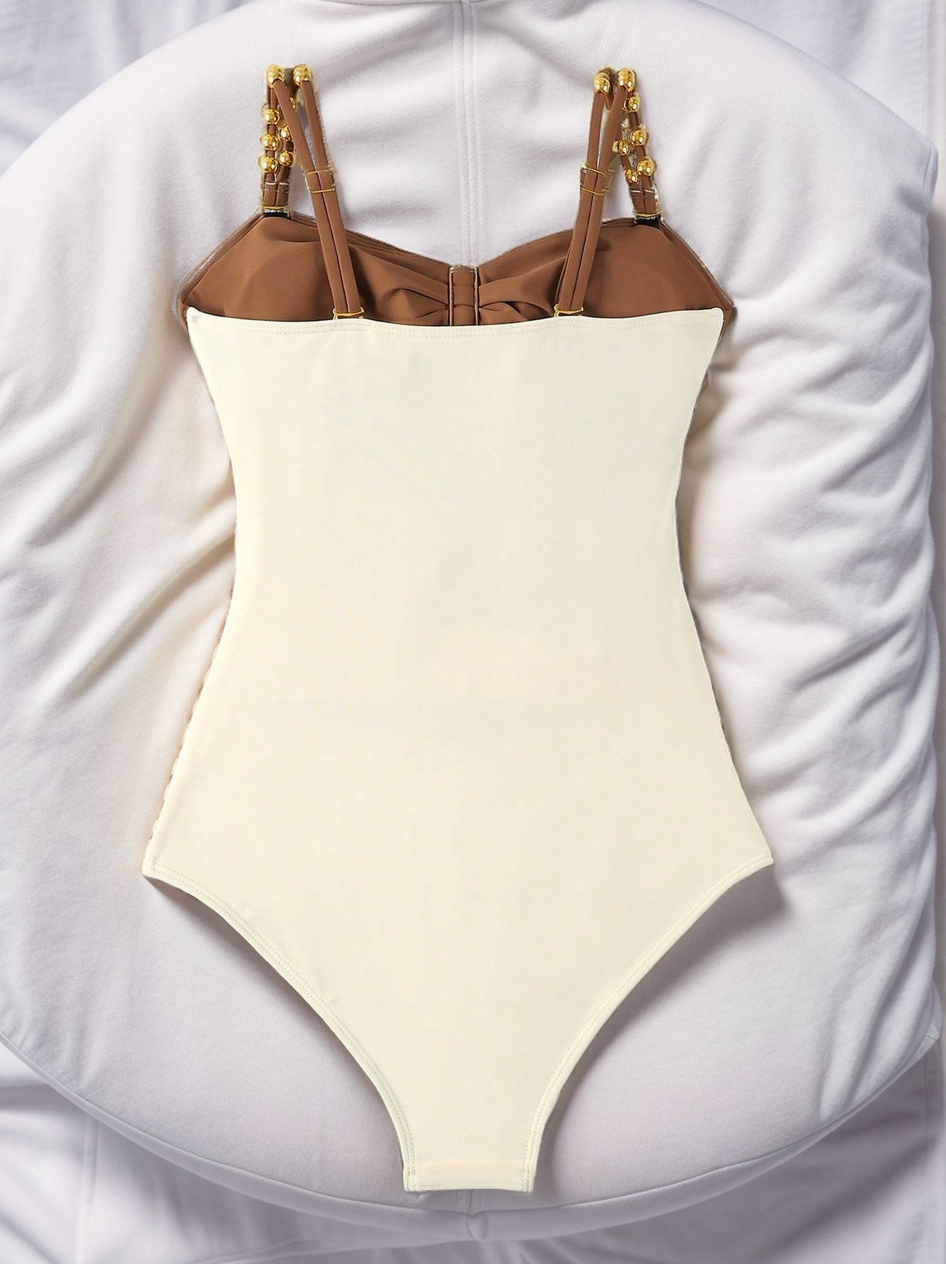 LADIES ONE PIECE SWIMSUIT SWIMWEAR APRICOT / BLACK (SIZE S - 2XL)